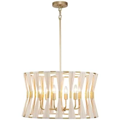 Ivory Woven Brass Open Drum Pendant Light