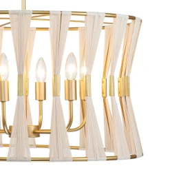 Ivory Woven Brass Open Drum Pendant Light