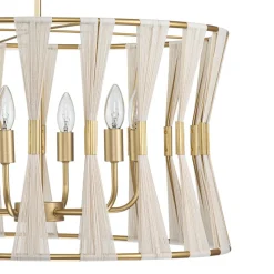 Ivory Woven Brass Open Drum Pendant Light