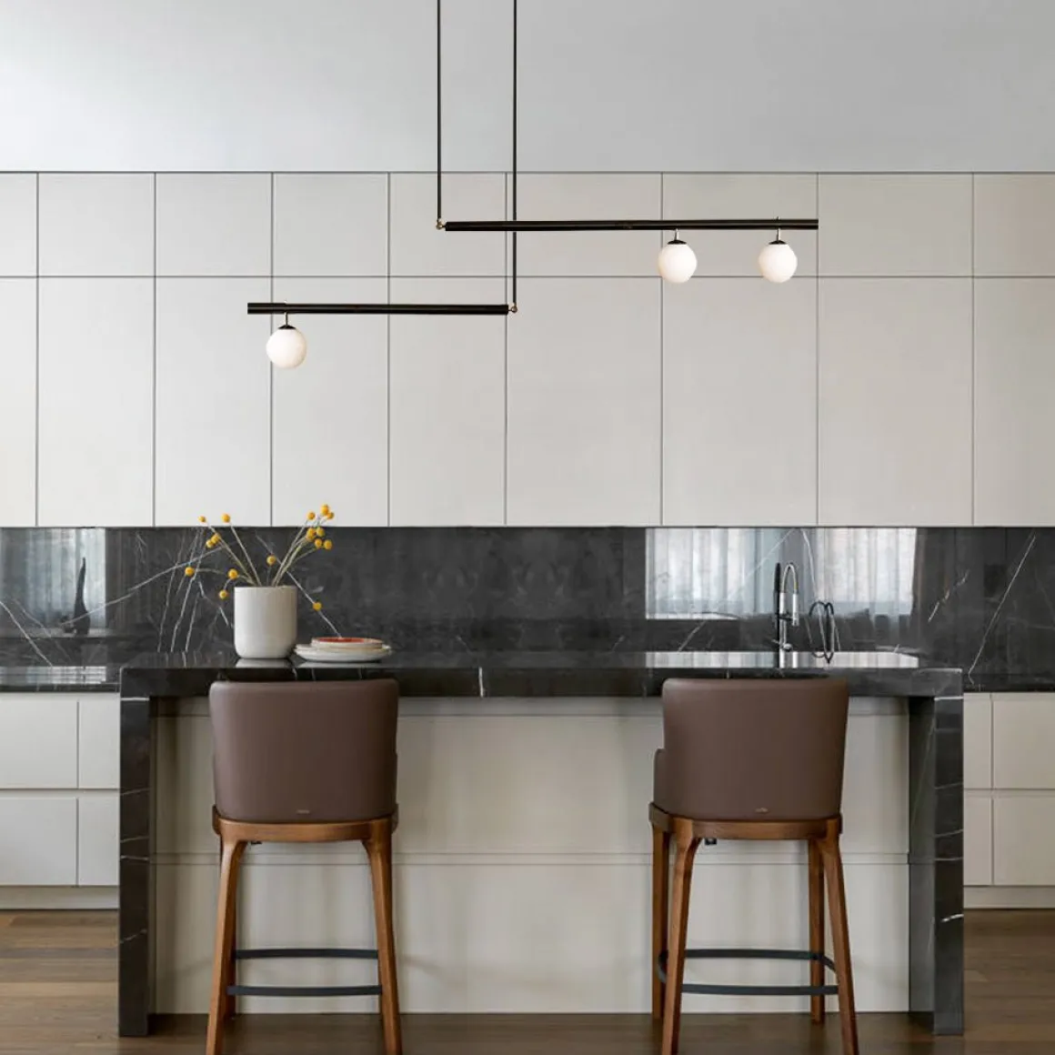 Kitchen Island Glass Globe Linear Chandelier