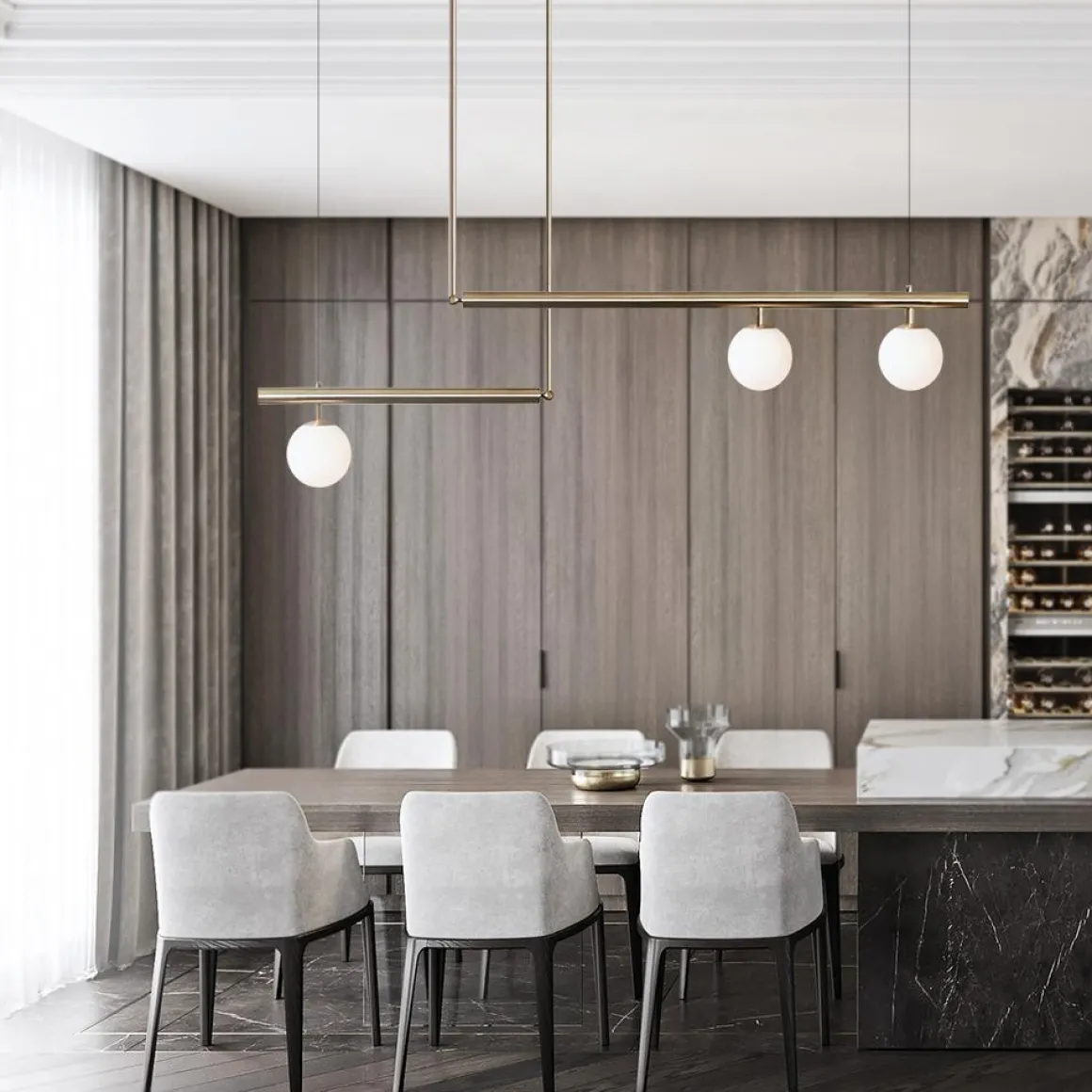 Kitchen Island Glass Globe Linear Chandelier