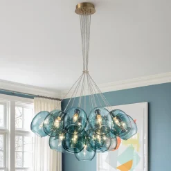 Lake House Cluster Blue Glass Globe Bubble Chandelier