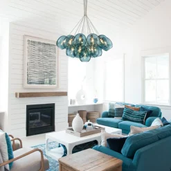 Lake House Cluster Blue Glass Globe Bubble Chandelier