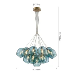 Lake House Cluster Blue Glass Globe Bubble Chandelier