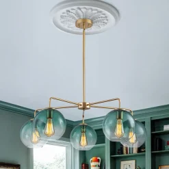 Lake House Green Glass Globe 5-Light Round Sputnik Chandelier