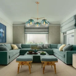 Lake House Green Glass Globe 5-Light Round Sputnik Chandelier