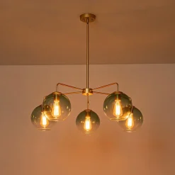 Lake House Green Glass Globe 5-Light Round Sputnik Chandelier