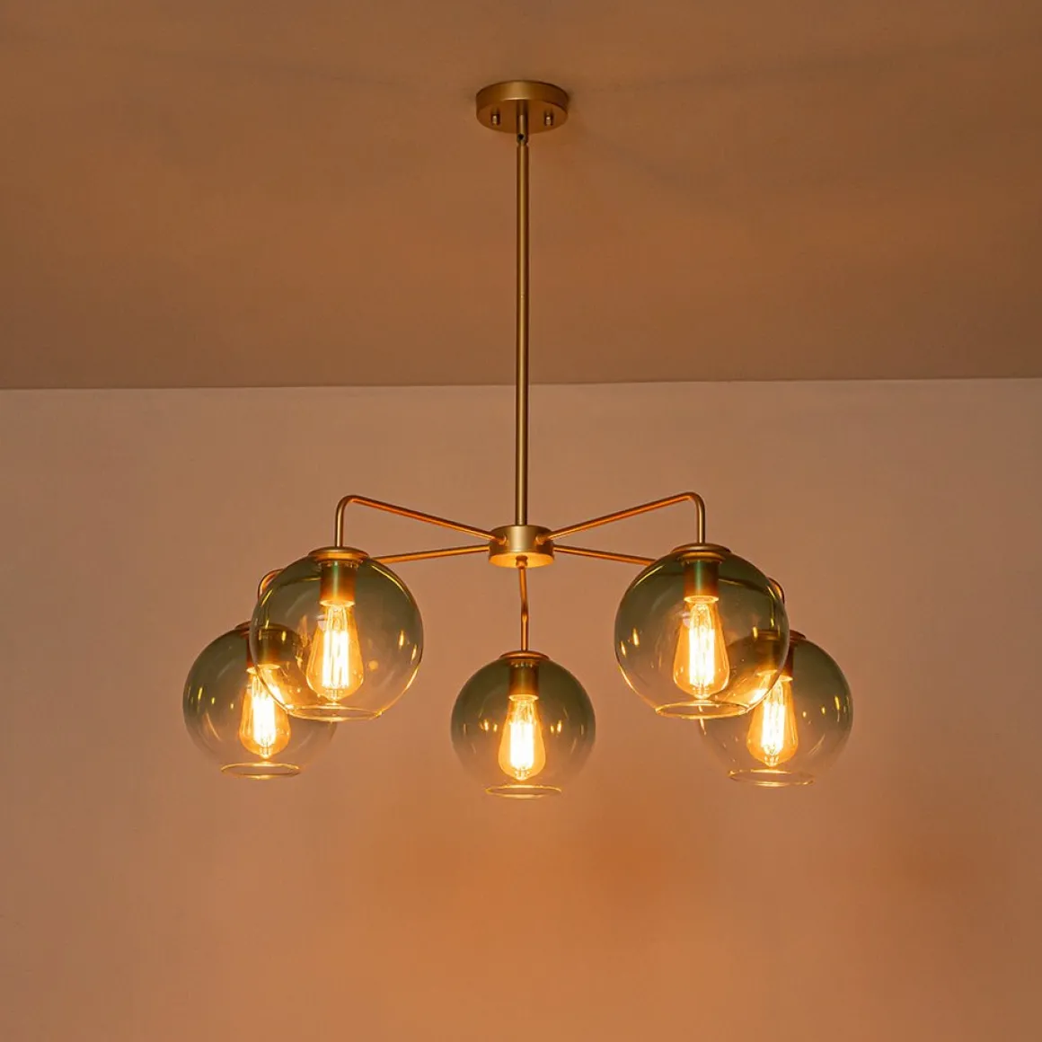 Lake House Green Glass Globe 5-Light Round Sputnik Chandelier