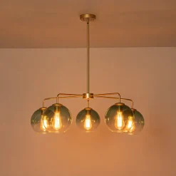 Lake House Green Glass Globe 5-Light Round Sputnik Chandelier