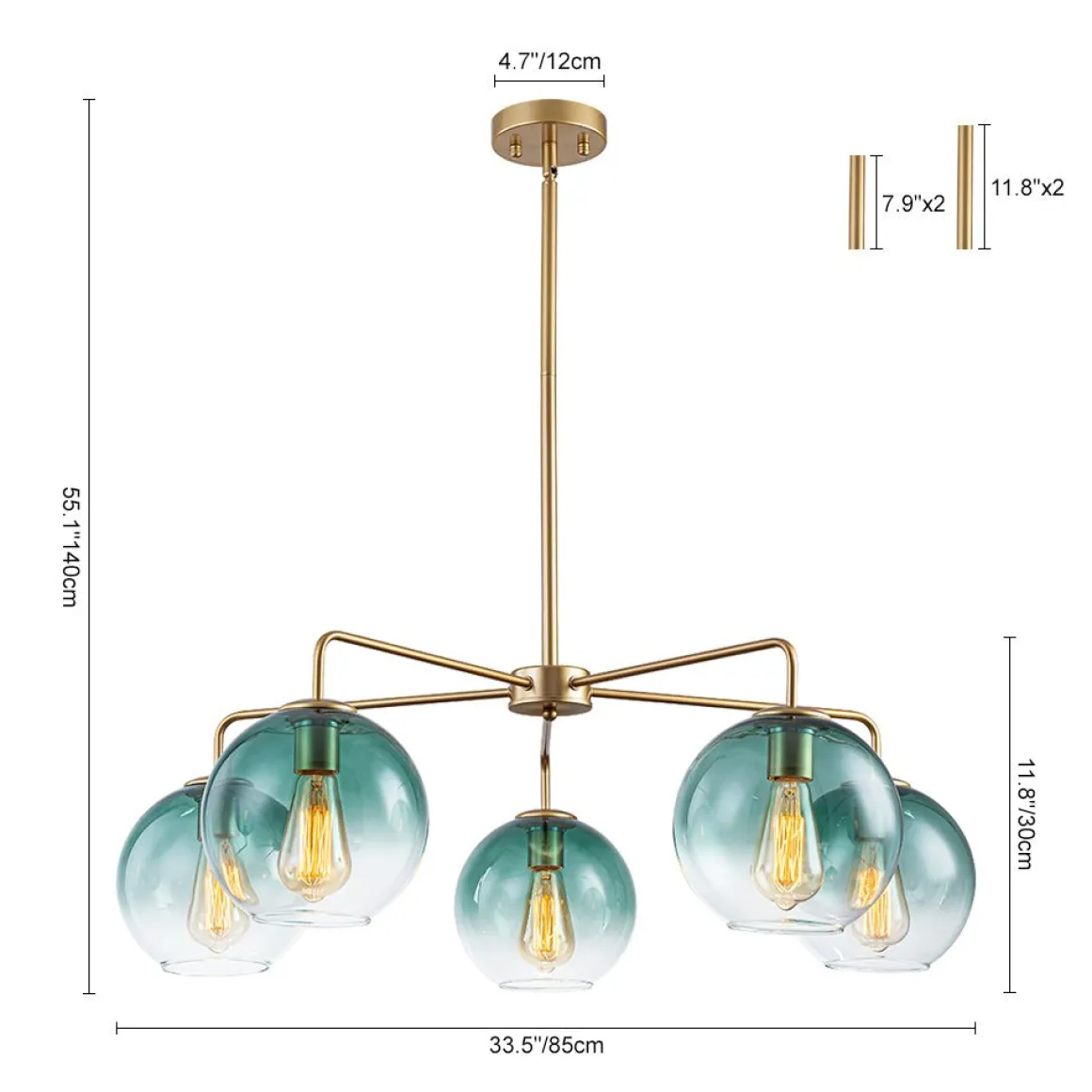 Lake House Green Glass Globe 5-Light Round Sputnik Chandelier