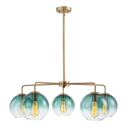 Lake House Green Glass Globe 5-Light Round Sputnik Chandelier
