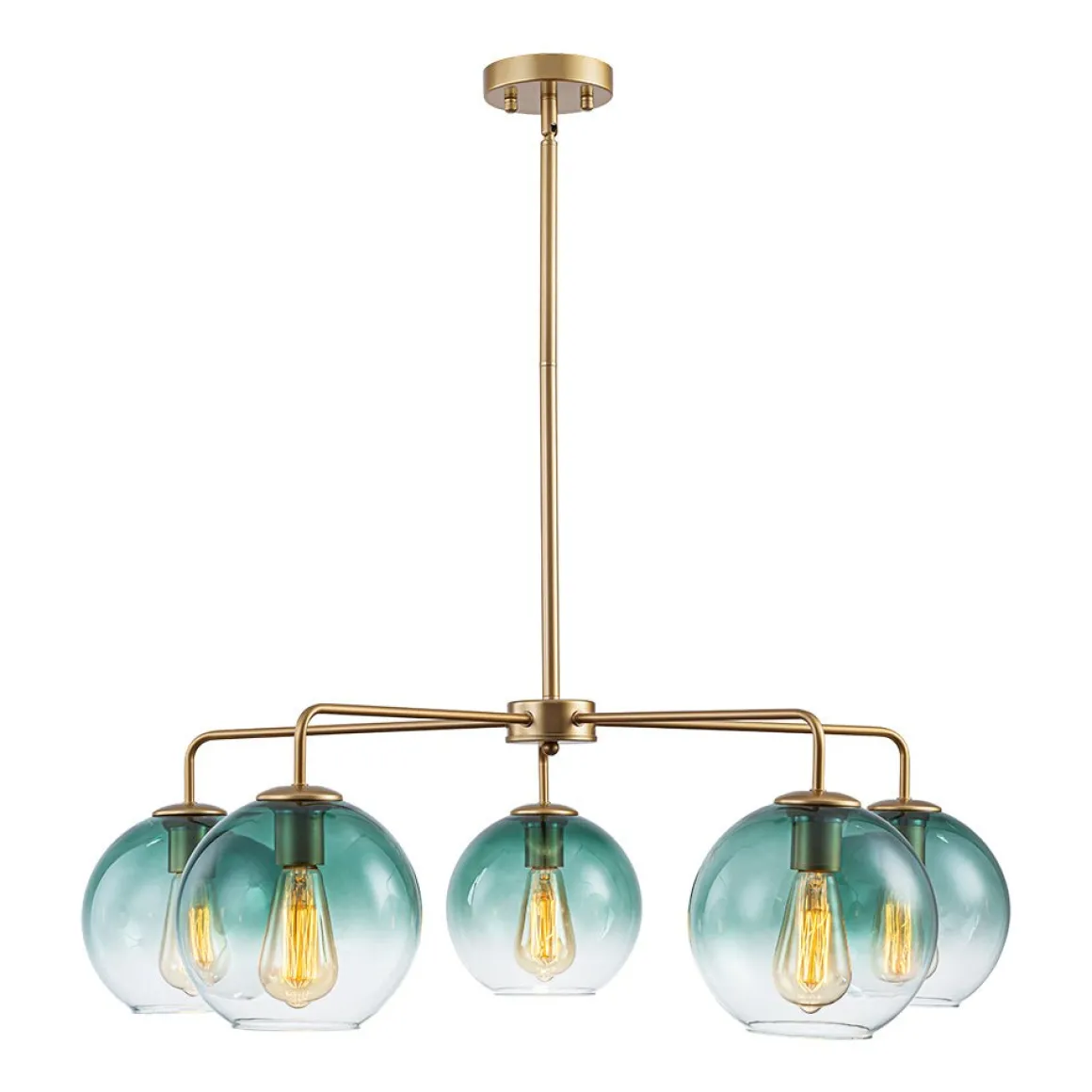 Lake House Green Glass Globe 5-Light Round Sputnik Chandelier