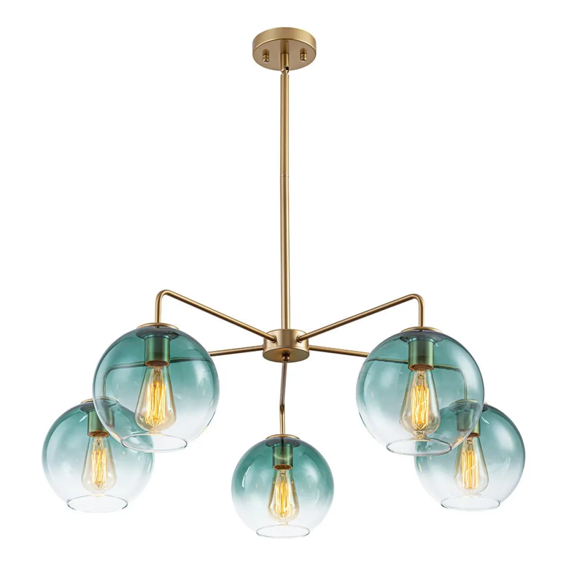 Lake House Green Glass Globe 5-Light Round Sputnik Chandelier
