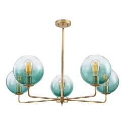 Lake House Green Glass Globe 5-Light Round Sputnik Chandelier