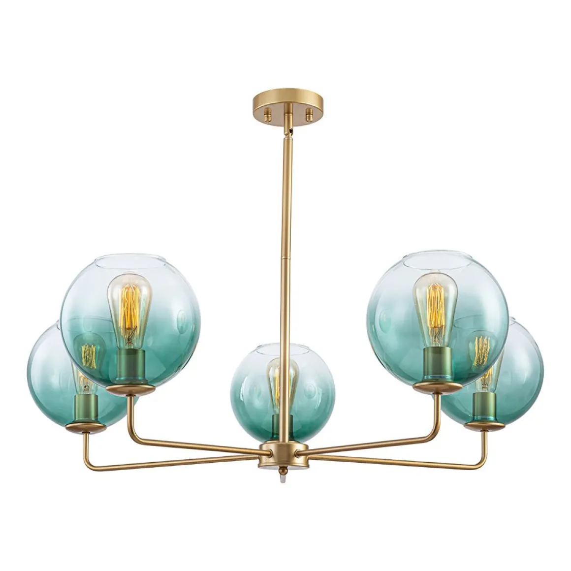 Lake House Green Glass Globe 5-Light Round Sputnik Chandelier