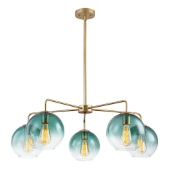 Lake House Green Glass Globe 5-Light Round Sputnik Chandelier