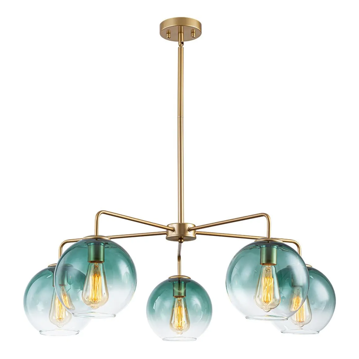 Lake House Green Glass Globe 5-Light Round Sputnik Chandelier