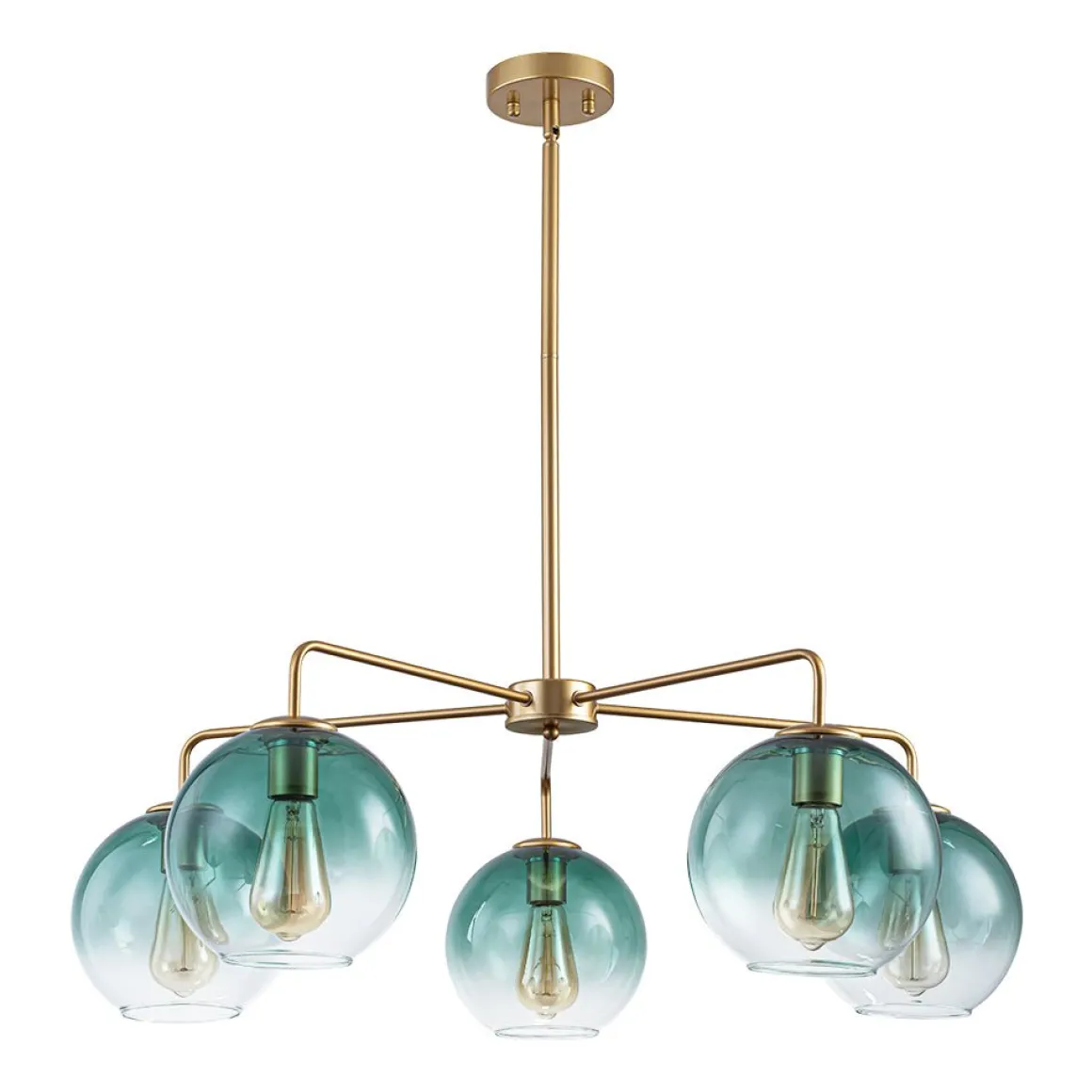 Lake House Green Glass Globe 5-Light Round Sputnik Chandelier
