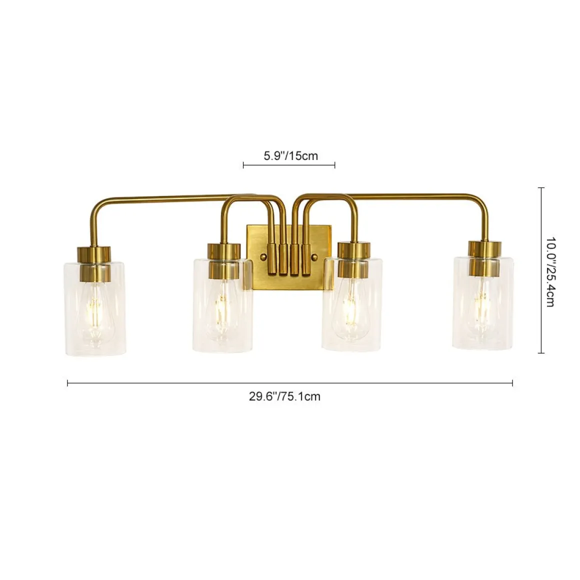 4-Light Adjustable Glass Cylinder Vanity Wall Lamp