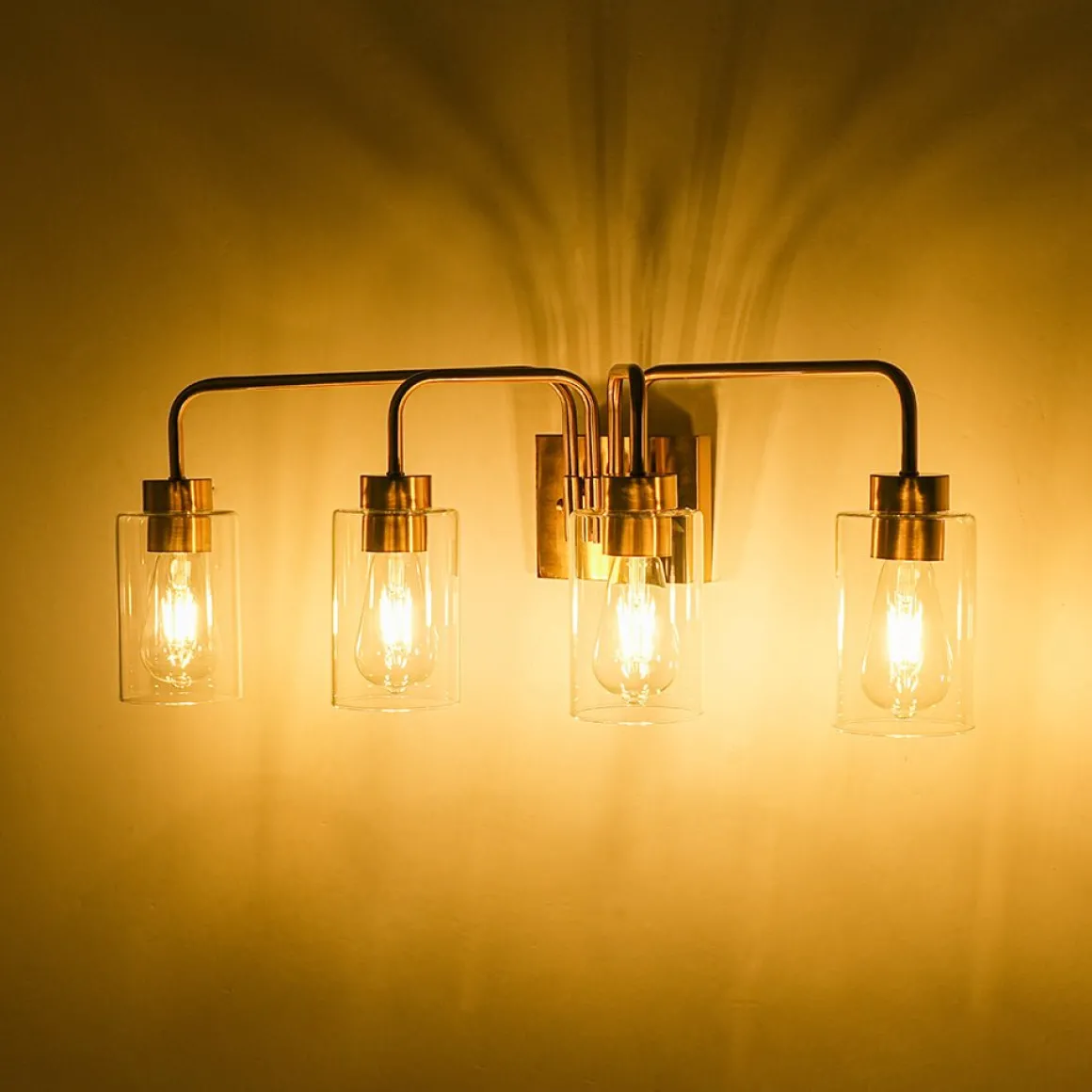 4-Light Adjustable Glass Cylinder Vanity Wall Lamp