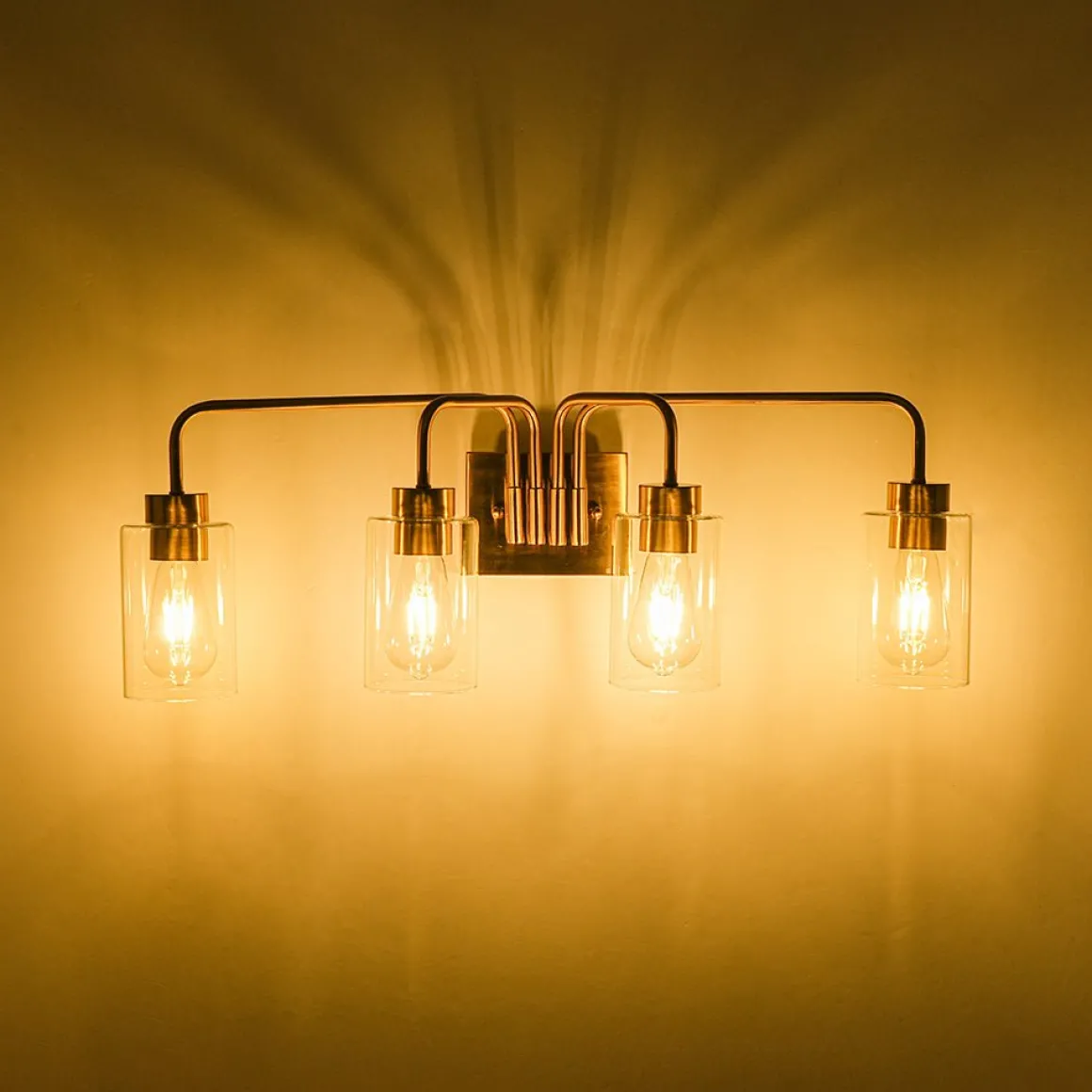 4-Light Adjustable Glass Cylinder Vanity Wall Lamp
