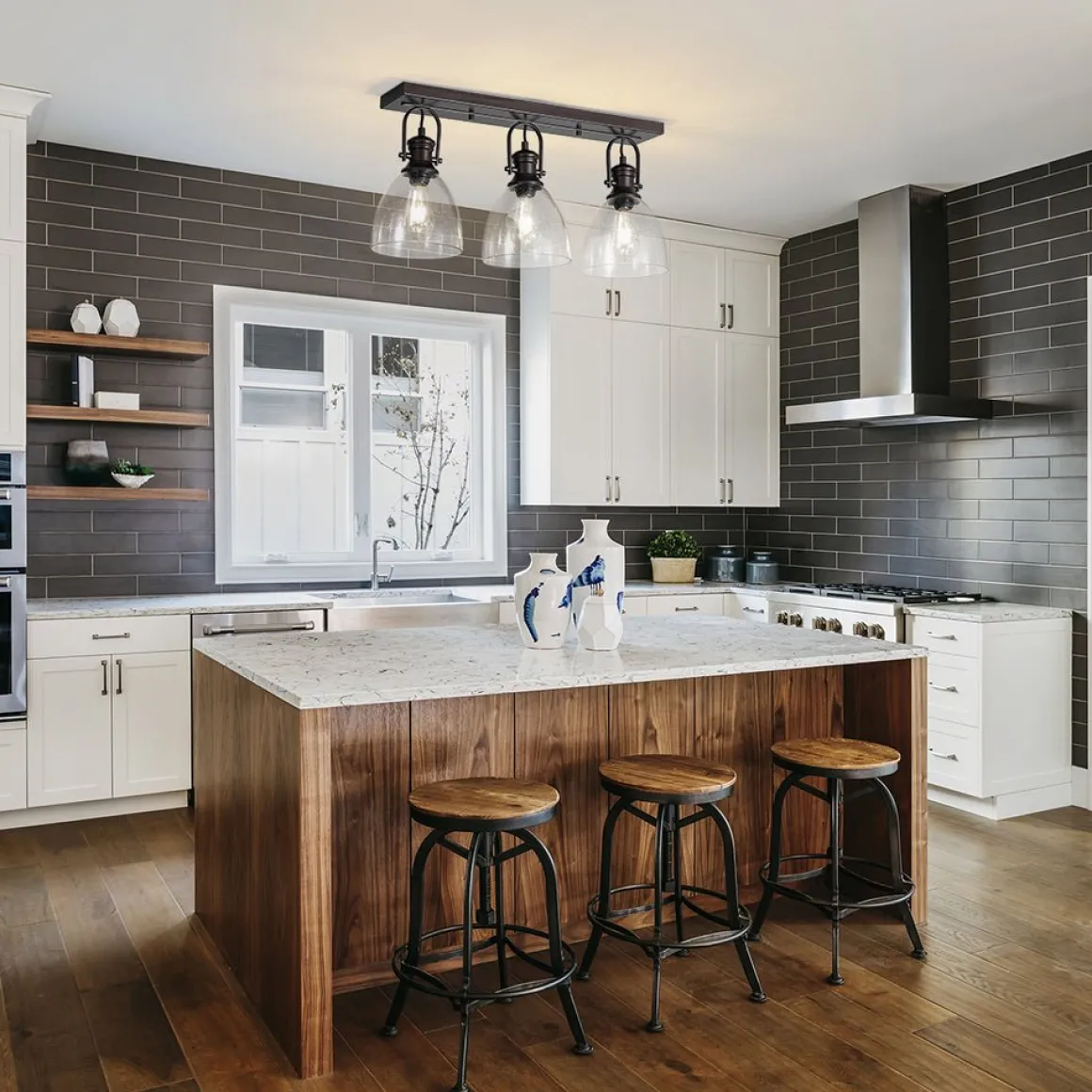 3-Light Adjustable Seeded Glass Linear Semi Flush Mount