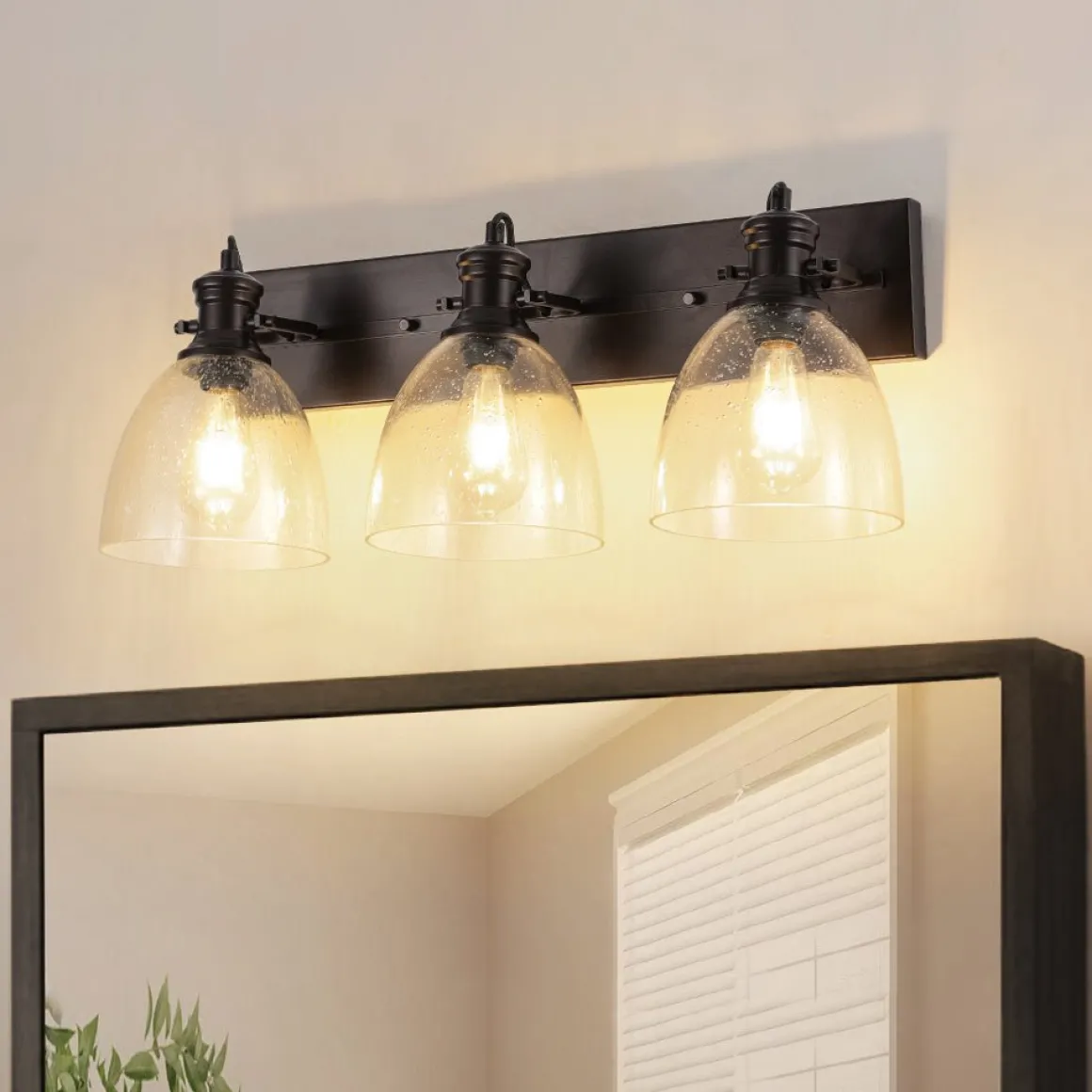 3-Light Adjustable Seeded Glass Linear Semi Flush Mount