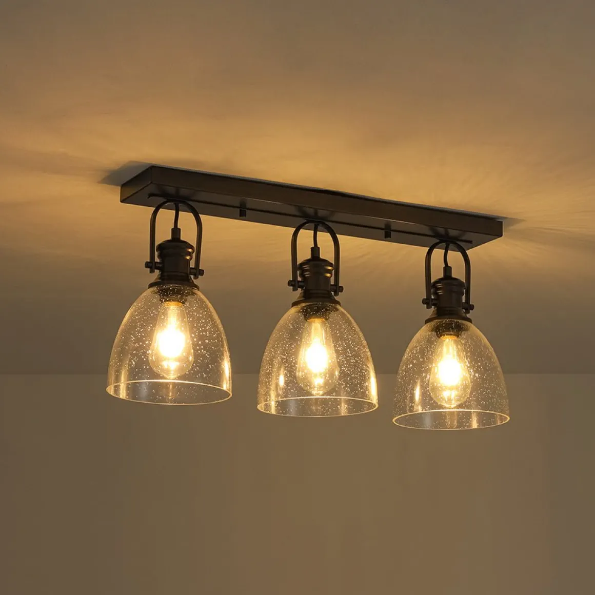3-Light Adjustable Seeded Glass Linear Semi Flush Mount