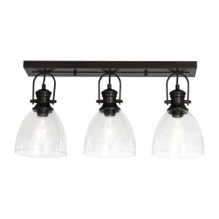 3-Light Adjustable Seeded Glass Linear Semi Flush Mount