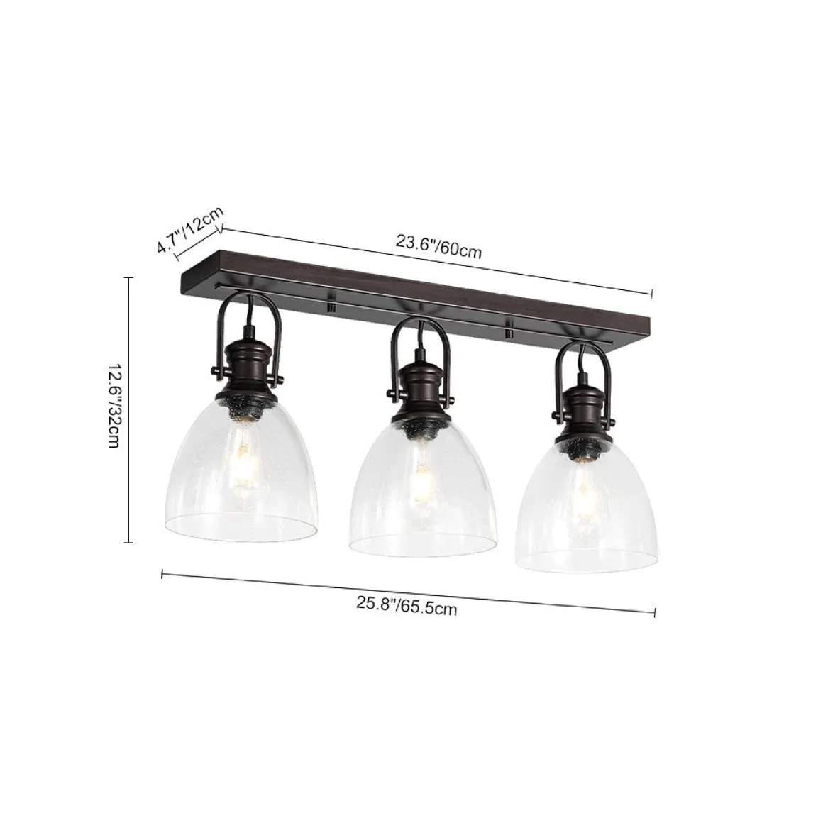3-Light Adjustable Seeded Glass Linear Semi Flush Mount
