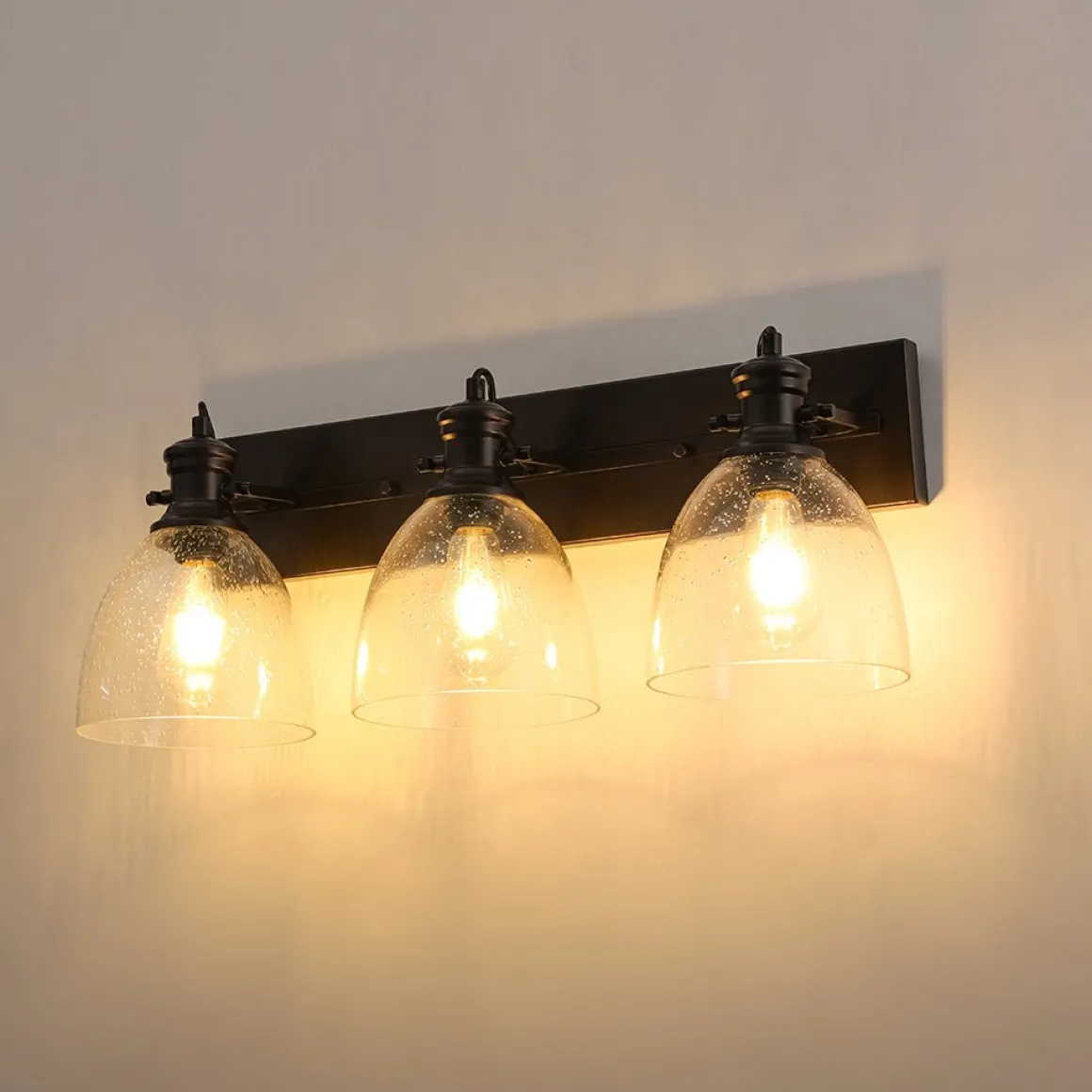3-Light Adjustable Seeded Glass Linear Semi Flush Mount