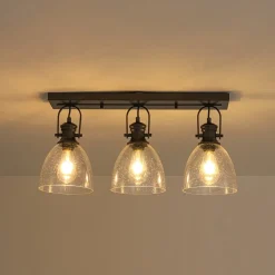 3-Light Adjustable Seeded Glass Linear Semi Flush Mount