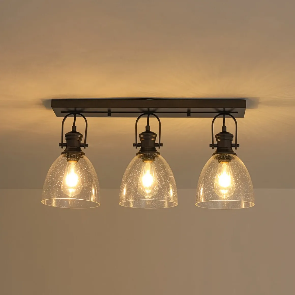 3-Light Adjustable Seeded Glass Linear Semi Flush Mount