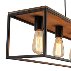 5-Light Aged Oak Iron Rectangle Cage Island Chandelier
