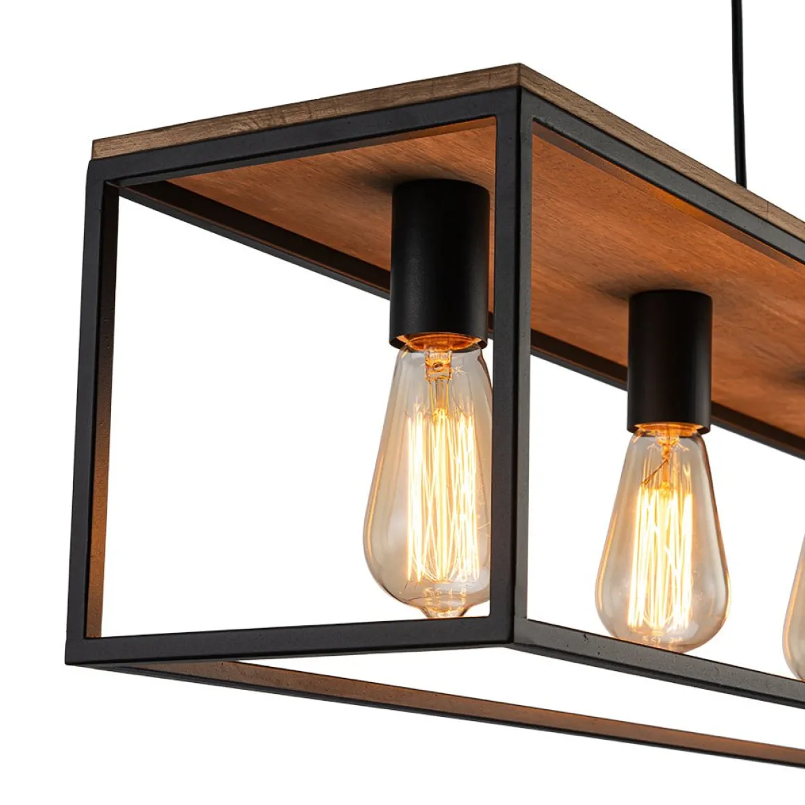 5-Light Aged Oak Iron Rectangle Cage Island Chandelier