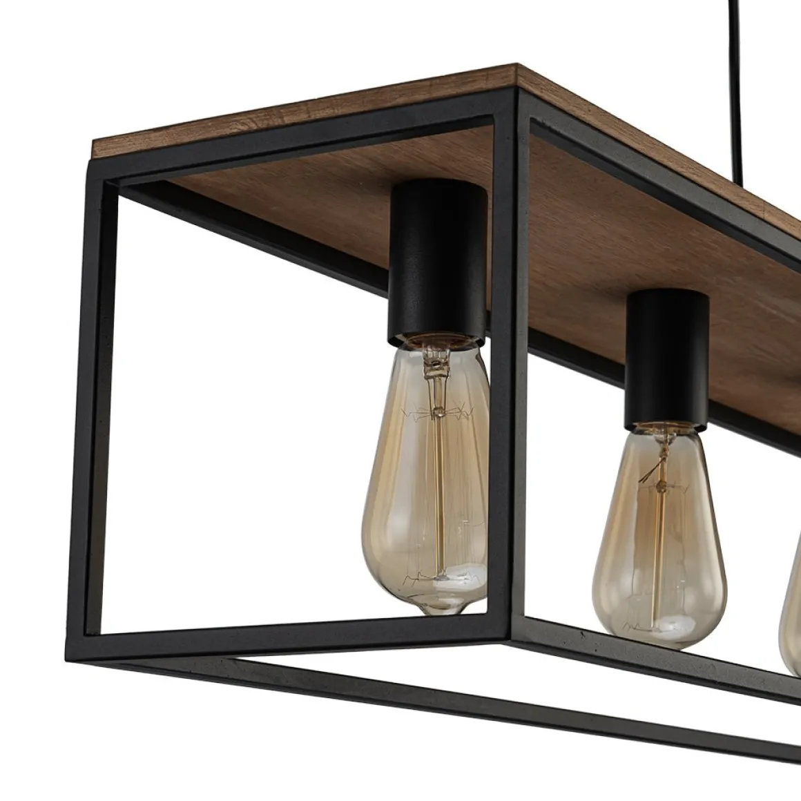 5-Light Aged Oak Iron Rectangle Cage Island Chandelier