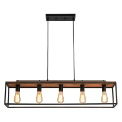 5-Light Aged Oak Iron Rectangle Cage Island Chandelier