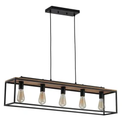 5-Light Aged Oak Iron Rectangle Cage Island Chandelier