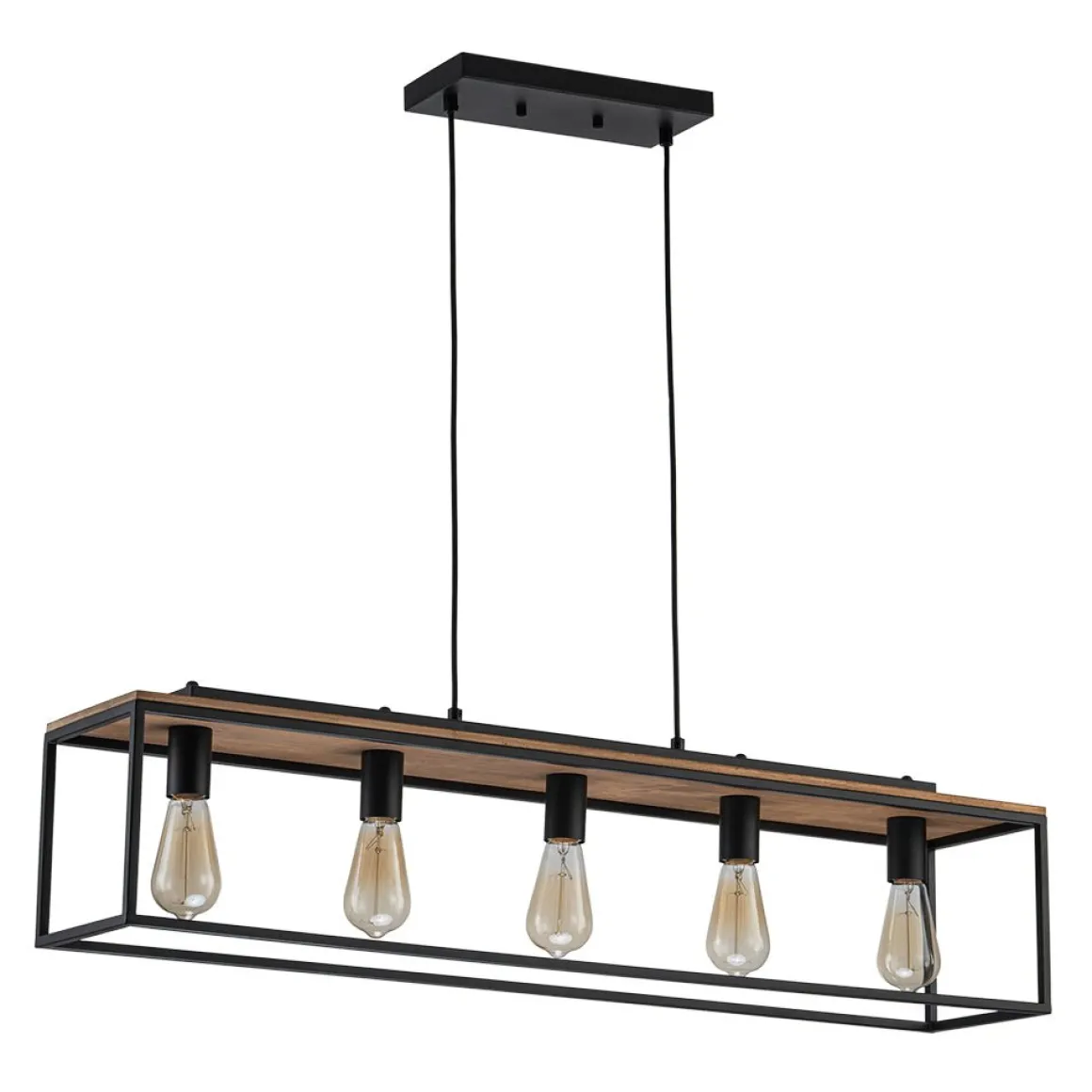 5-Light Aged Oak Iron Rectangle Cage Island Chandelier