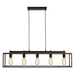 5-Light Aged Oak Iron Rectangle Cage Island Chandelier