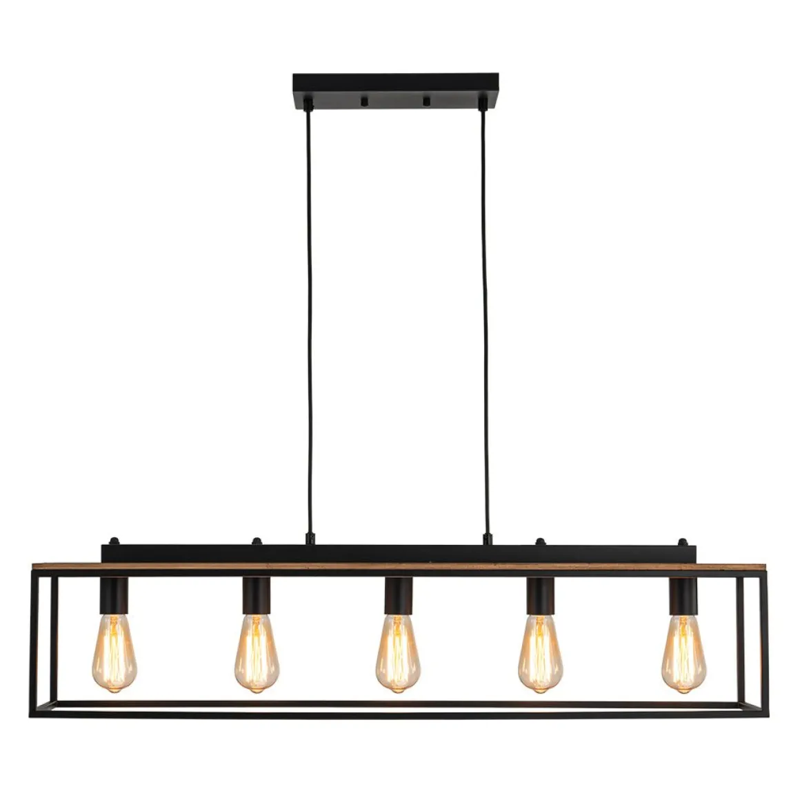 5-Light Aged Oak Iron Rectangle Cage Island Chandelier