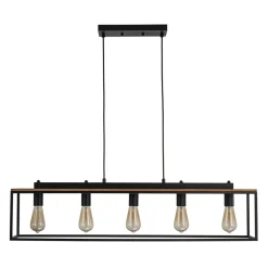 5-Light Aged Oak Iron Rectangle Cage Island Chandelier