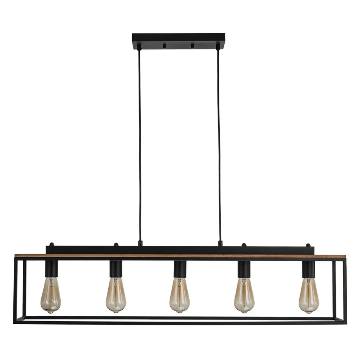5-Light Aged Oak Iron Rectangle Cage Island Chandelier
