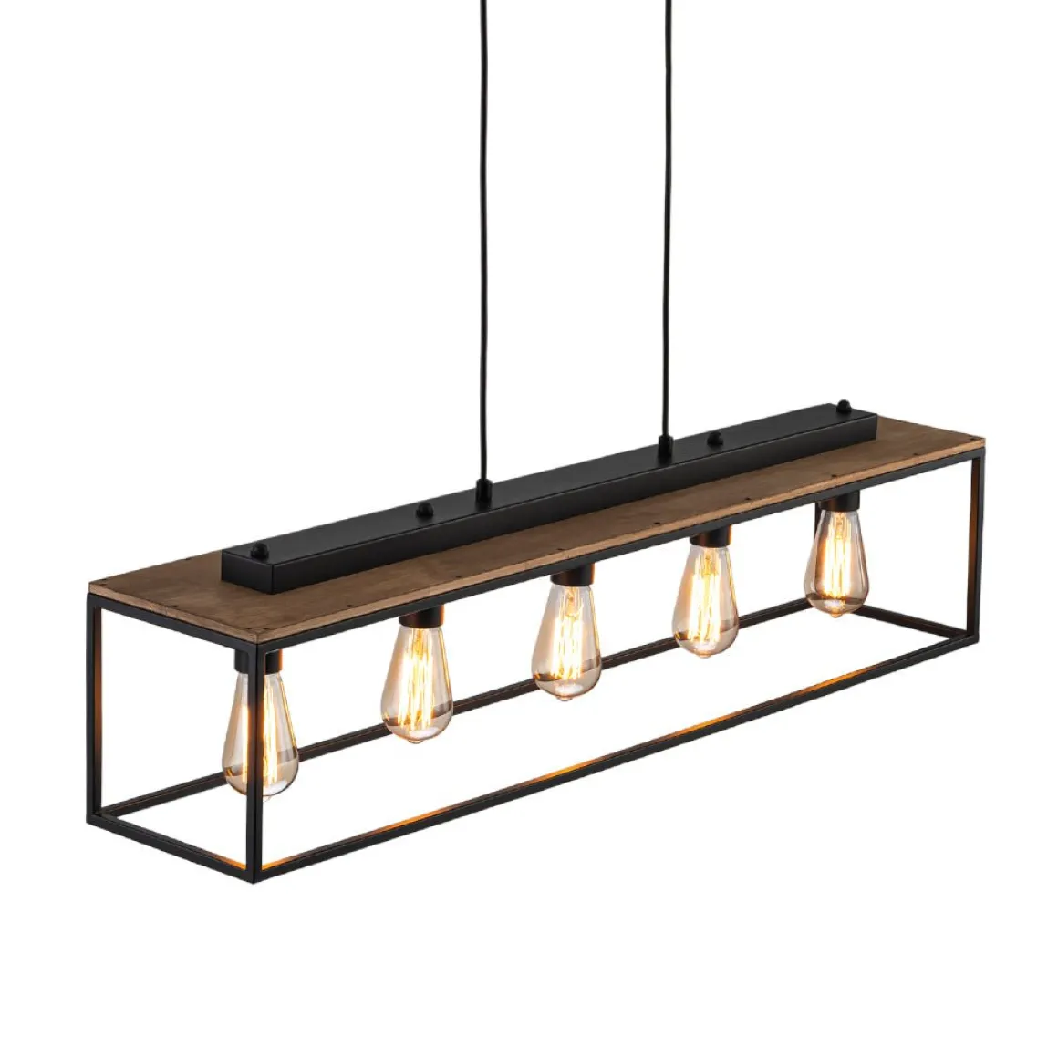 5-Light Aged Oak Iron Rectangle Cage Island Chandelier