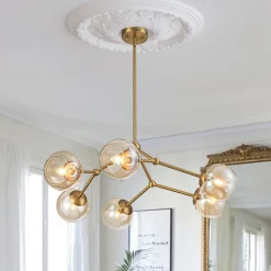 6-Light Amber Glass Globe Branch Sputnik Chandelier