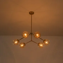 6-Light Amber Glass Globe Branch Sputnik Chandelier