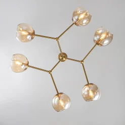 6-Light Amber Glass Globe Branch Sputnik Chandelier
