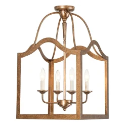 4-light Antique Bronze Candle Square Lantern Semi Flush