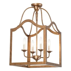 4-light Antique Bronze Candle Square Lantern Semi Flush