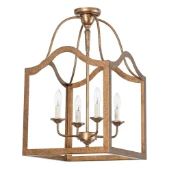 4-light Antique Bronze Candle Square Lantern Semi Flush